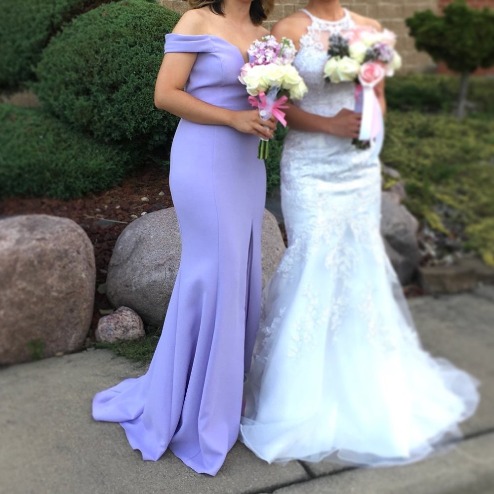Xscape Size 4 lavender dress off shoulder